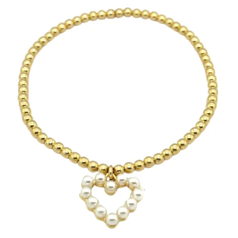 Huge Savings On Timeless Jewelry Collections "FWP HEART" CZ Charm Gold Filled Ball Beaded Bracelet