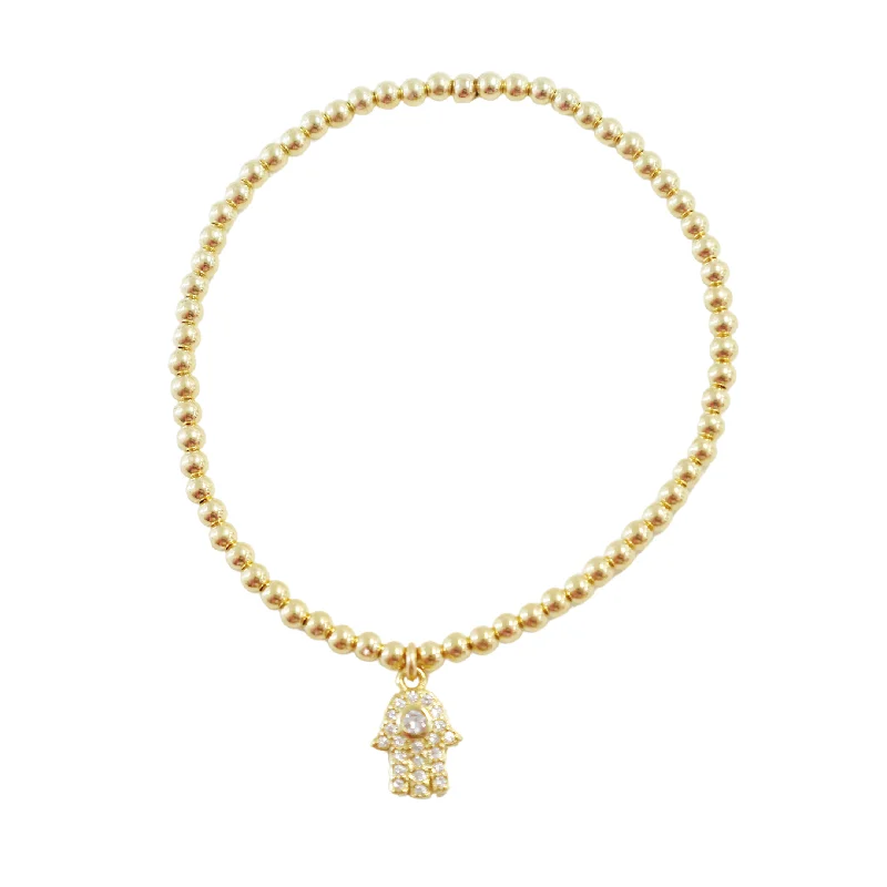 Fashion-Forward Jewelry At Incredible Prices "Hamsa Solitaire" CZ Charm Gold Filled Ball Bead Bracelet