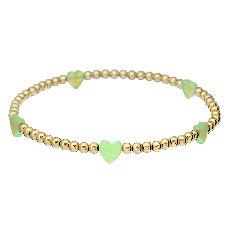 Timeless Elegance, Temporary Discounts – Act Fast "HEART BTY" OPAL Charm on 3mm Ball Beaded Bracelet