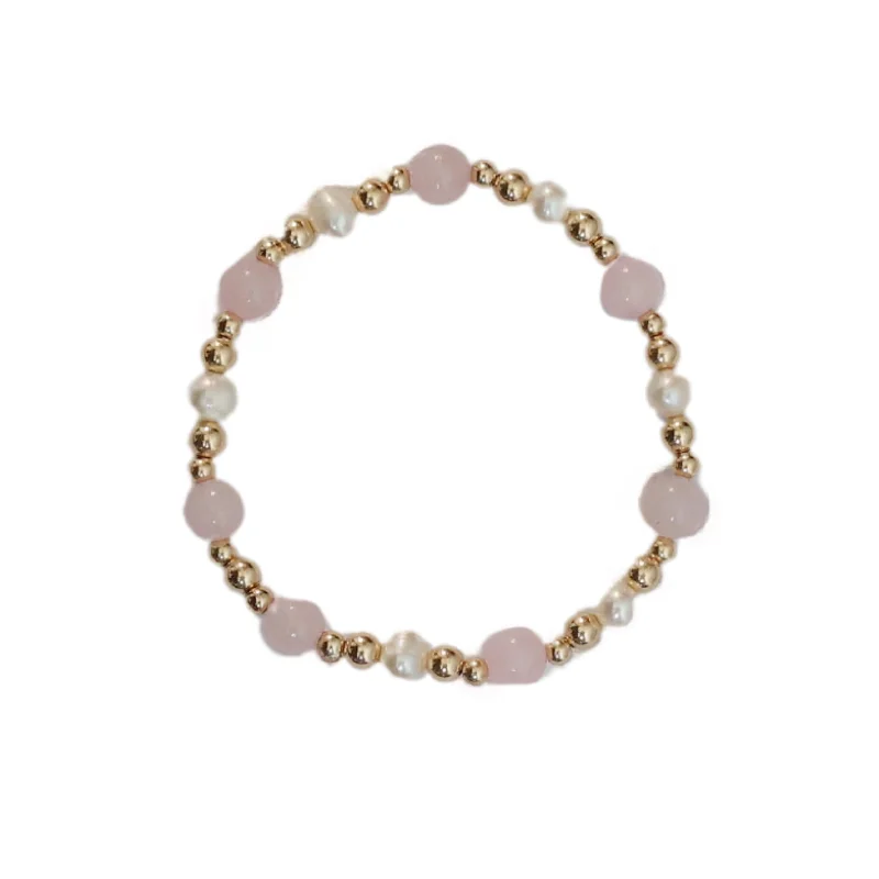 Modern Jewelry At Exclusive Discounts – Shop Today "LEELA" Rose Quartz and Gold Filled Ball beads Bracelet