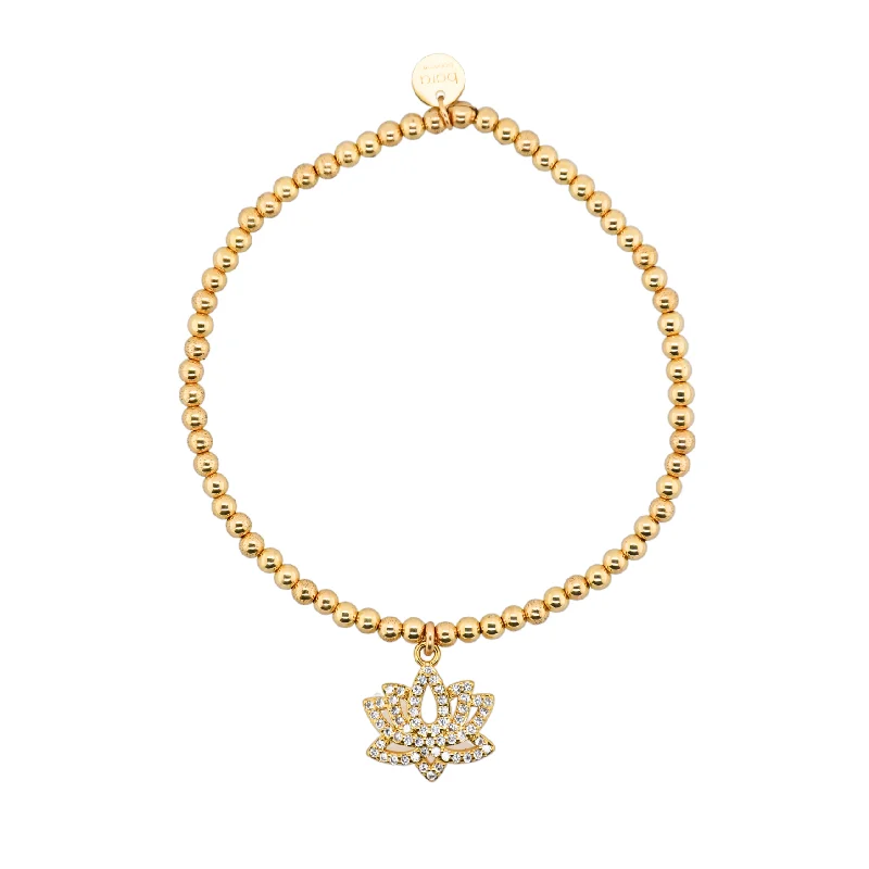 Fashion-Forward Jewelry At Exclusive Discounts "LOTUS FLOWER" Gold Plated Charm with 14K Gold Filled beads Bracelet