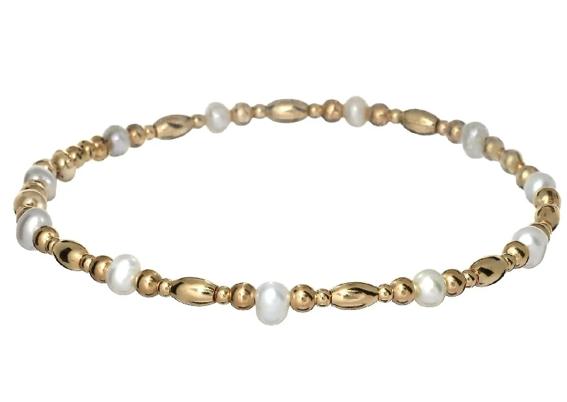 Limited Stock On Premium Jewelry At Low Prices "MADDI" 14k gold-filled oval & pearl beaded bracelet