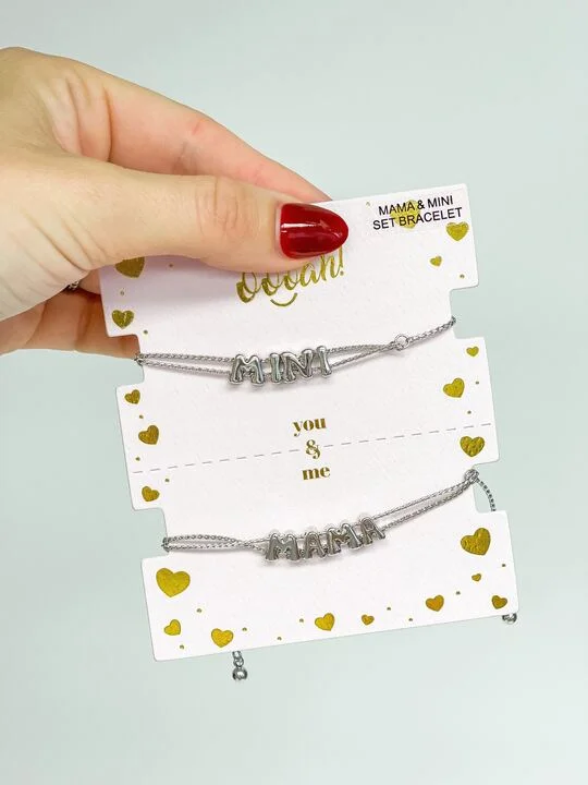 Eco-Friendly Sustainable Jewelry For Conscious Buyers Mama & Mini Metal Bracelet Set - Silver