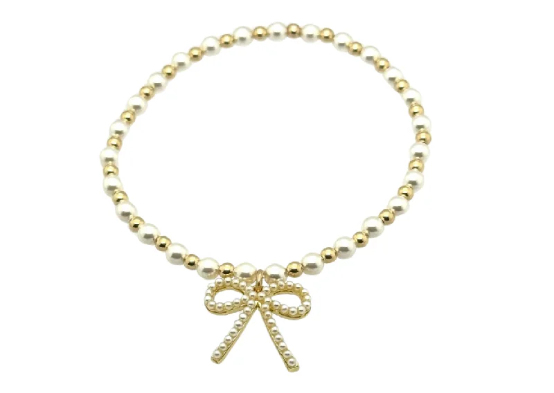 Exclusive Online Jewelry Sale – Don't Wait "MAY + FWP BOW" Charm Gold Filled & Pearl Beaded Bracelet