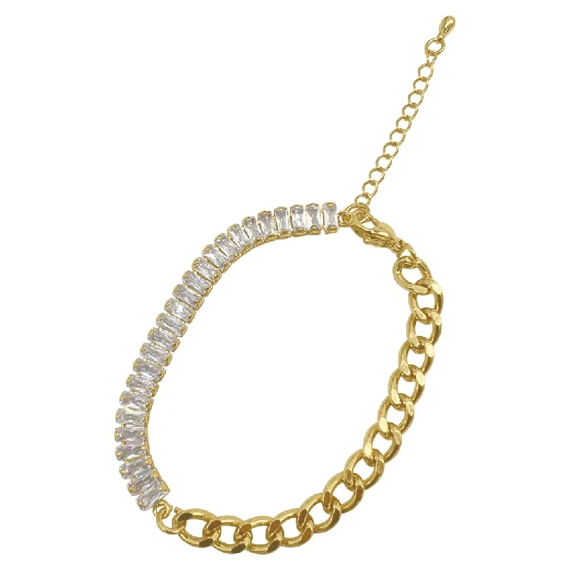 Flash Jewelry Sale – Get Stunning Pieces At Low Prices 14k Gold Plated Mix Curb Chain and Baguette Tennis Bracelet