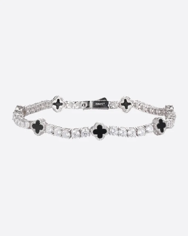 Dazzling Deals On Necklaces, Bracelets, And More MOISSANITE BLACK CLOVER TENNIS BRACELET. - WHITE GOLD