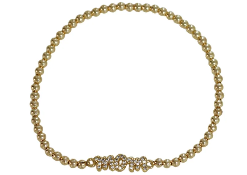 Best Jewelry Deals – Shop Premium Pieces At Great Prices "MOM Pave" CZ Gold Filled Ball Beaded Bracelet