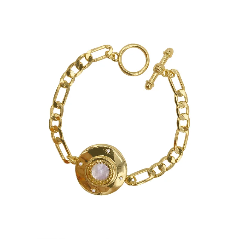 Fine Jewelry, Limited-Time Offers Available 14k Gold Plated Mother of Pearl Disc Toggle Bracelet