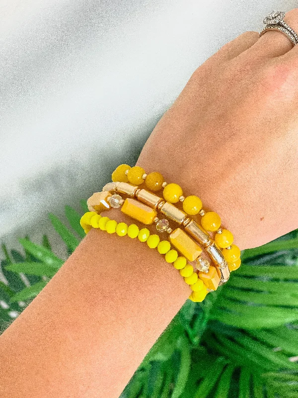 Delicate Crystal Jewelry For Sophisticated Charm Multi Beaded Stretch Stack - Yellow