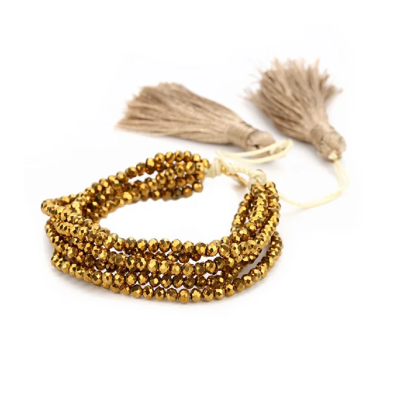 Special Sale On Handcrafted Jewelry – Shop Today Multi Strand Gold Bead Adjustable Bracelet with Tassel