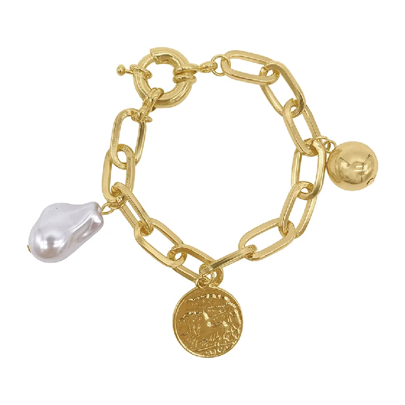 Celebrate With Sparkle – Jewelry Sale Now Live 14k Gold Plated Pearl and Charm Link Bracelet with Oversized Lock