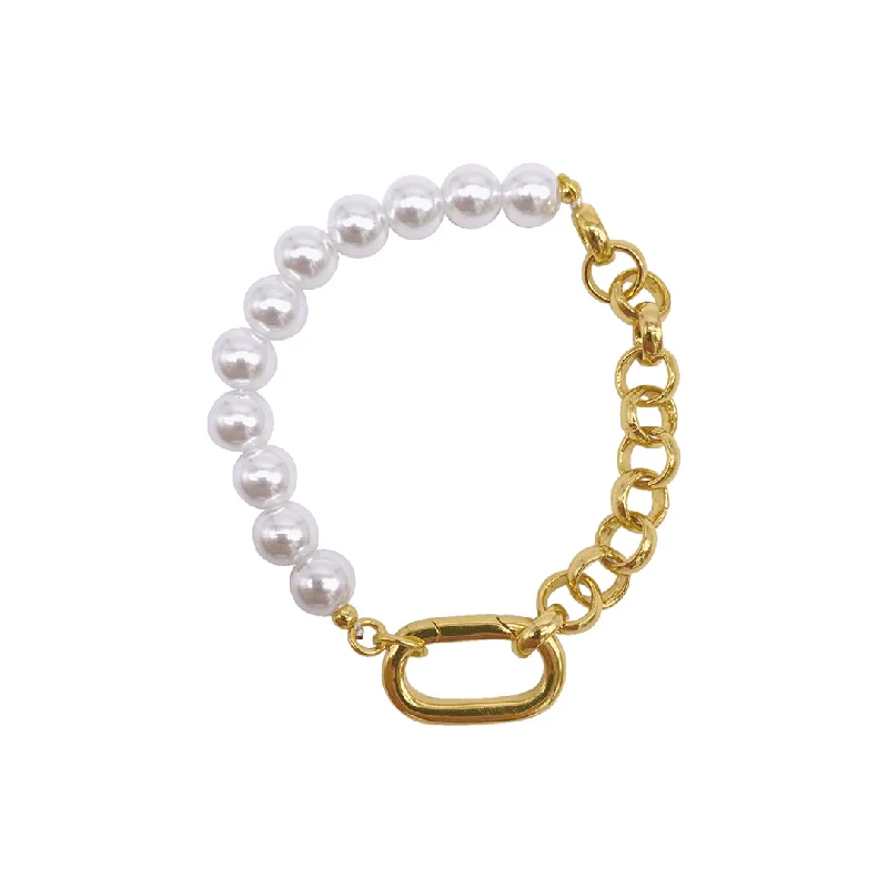 Shop Fine Jewelry With Exclusive Savings 14k Gold Plated Pearl Chain Half and Half Bracelet