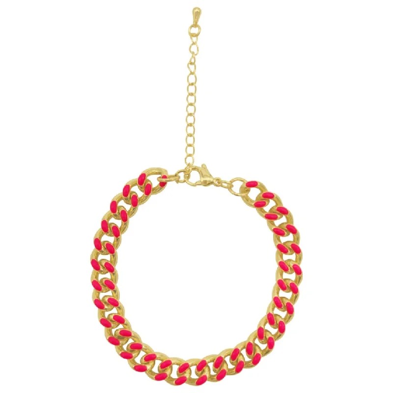 Grab Exquisite Jewelry At The Lowest Prices 14k Gold Plated Pink Enamel Curb Chain