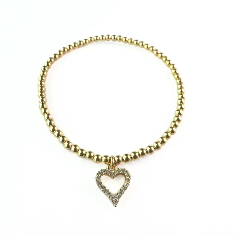 Premium Jewelry, Premium Discounts – Act Fast "ROMANCE" Heart Charm Gold Filled Ball Bead Bracelet