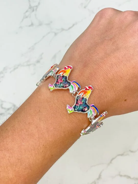 Modern Statement Jewelry For Bold Styling Rooster Printed Magnetic Bracelet