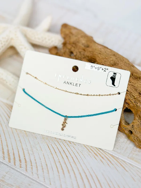 Limited Stock On Premium Jewelry At Low Prices Sea Life Ankle Bracelet Set - Blue Seahorse