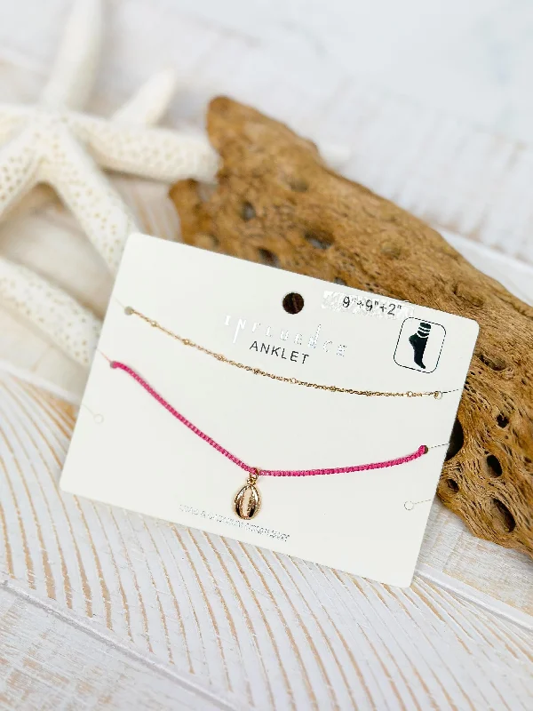 Special Offers On Handcrafted And Designer Jewelry Sealife Ankle Bracelet Set - Pink Seashell