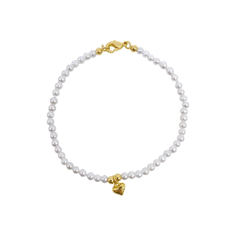 Timeless Jewelry At Special Discount Rates 14k Gold Plated Seed Pearl and Heart Bracelet