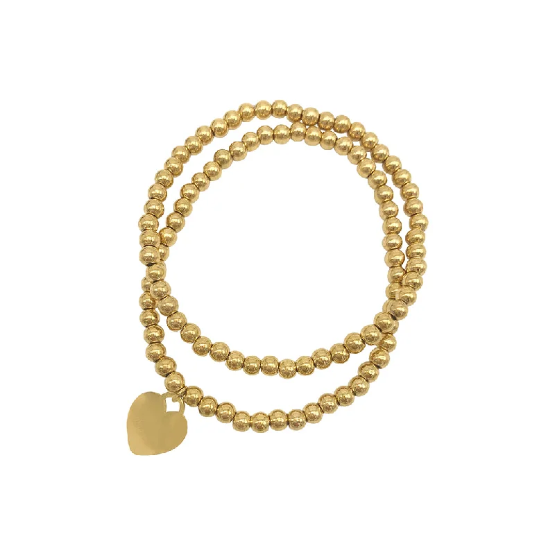 Bestselling Jewelry At Special Promotional Rates Tarnish Resistant 14k Gold Plated Set of Ball Bracelets with Heart