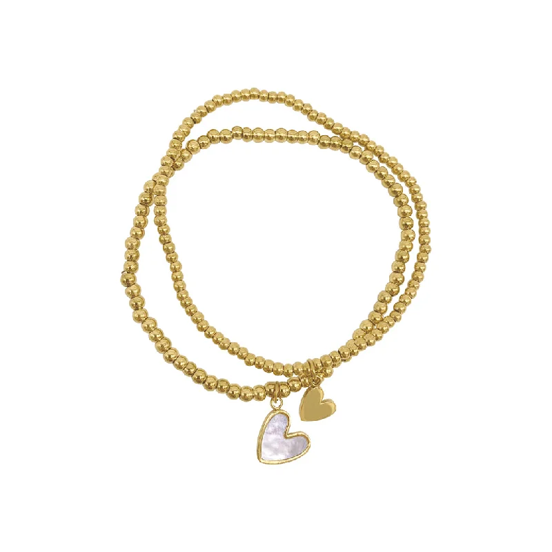 Unmissable Jewelry Sale – Shop Before It's Too Late Tarnish Resistant 14k Gold Plated Set of Heart Ball Bracelets with Mother of Pearl