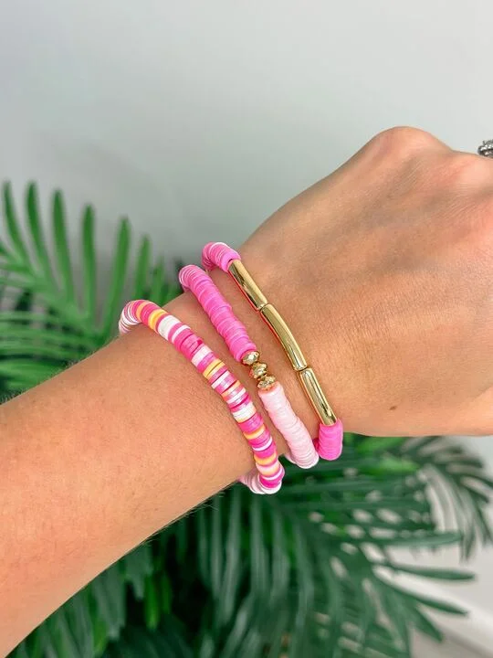 Buy More, Save More On Stunning Jewelry Pieces Shimmer Rubber Disc Stretch Stack - Pink