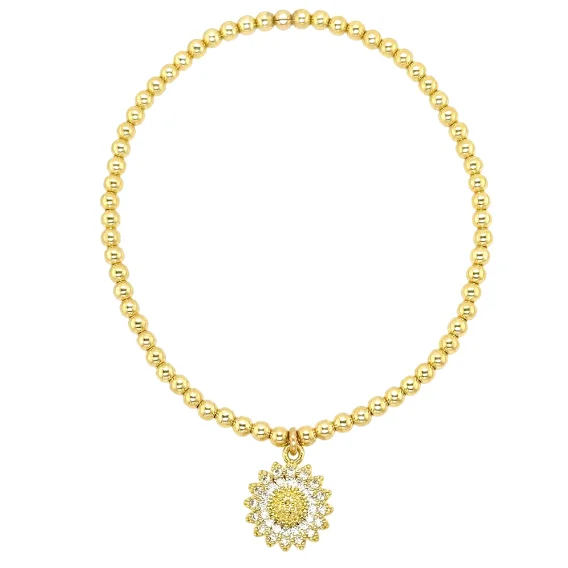 Shop Signature Jewelry Styles At Exclusive Prices "SUN FLOWER" Pave Charm Gold Filled Ball Bead Bracelet