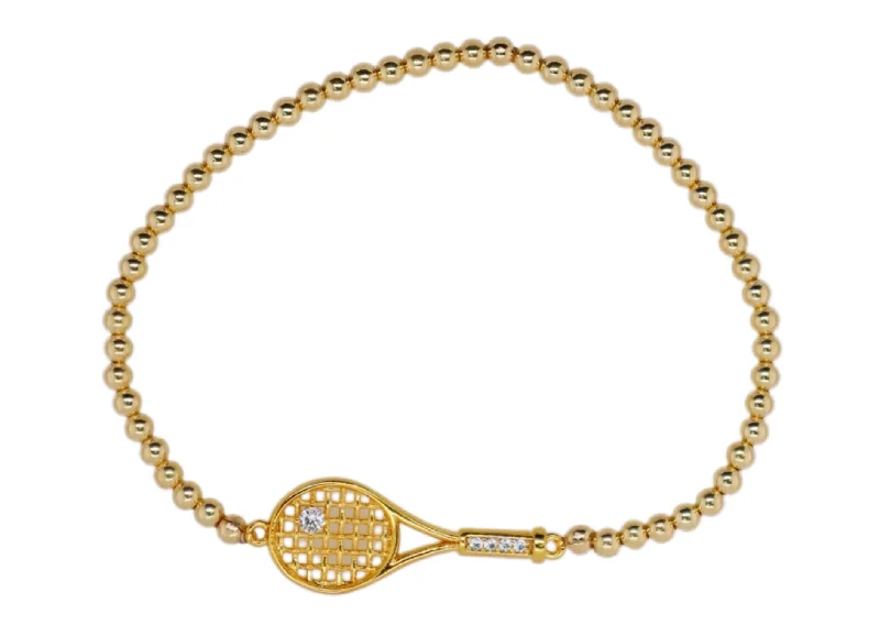 Exclusive Jewelry Sale – Shine For Less "TENNIS RAQUET" CZ Charm Gold Filled Ball Bead Bracelet