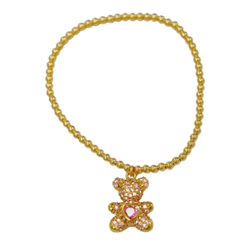 Luxury Jewelry At Unbeatable Discounts "THE BEAR" CZ Charm Gold Filled Ball Bead Bracelet