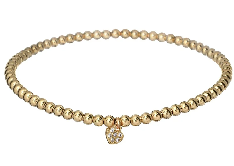 Premium Jewelry Now Available At Special Discounts "TINY HEART" Pave CZ Ball Bead Bracelet