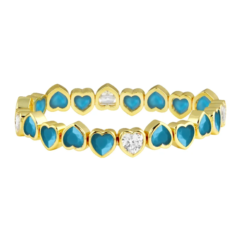 Chic And Stylish Jewelry At Discounted Prices Turquoise Stretchy Bezel Heart Bracelet