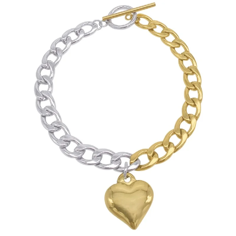 Elegant Jewelry, Exclusive Prices – Shop Now Tarnish Resistant Mixed Metal Heart Chain Toggle Bracelet