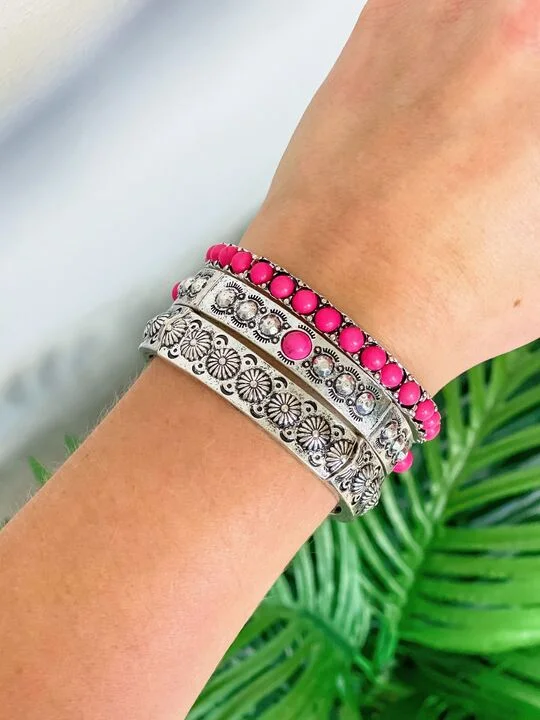 Big Savings On Your Favorite Jewelry Pieces Western Studded Stretch Stack - Pink