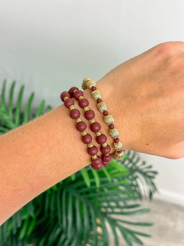 Breathtaking Jewelry At Limited-Time Savings Wood Stack Stretch Bracelet Set - Burgundy