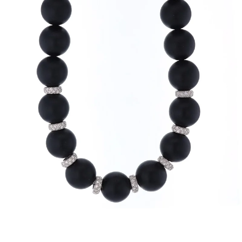 Exclusive Gemstone Jewelry At Special Prices 16" 1.44 ctw Diamond Onyx Bead Necklace | 10265670