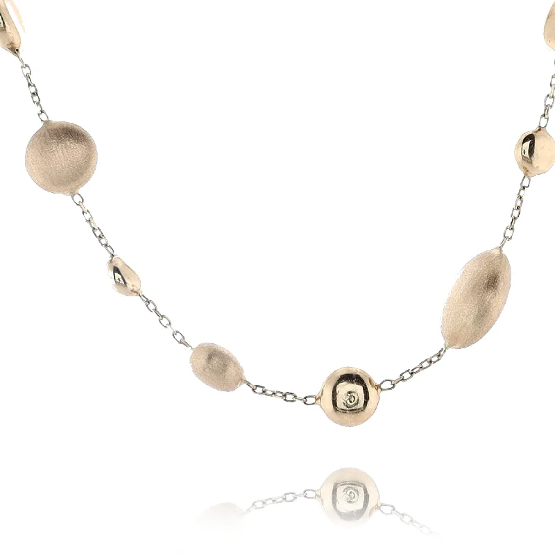 Exclusive Jewelry Sale – Sparkle For Less 14 Karat Yellow Gold Assorted Round and Puff Matte and Polished Station Bead Necklace