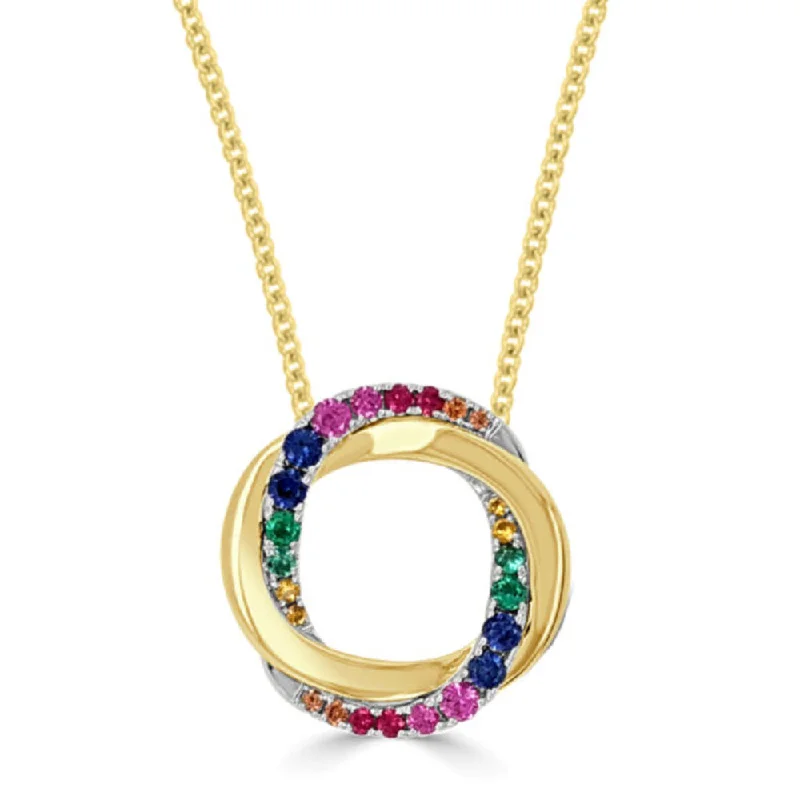 Once-A-Year Jewelry Sale – Grab Your Favorites Now 14k Gold Small Halo Twist Rainbow Sapphires Pendant