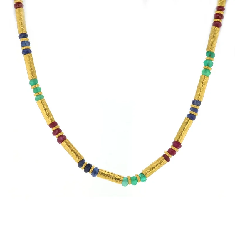 Seasonal Jewelry Deals – Elevate Your Style 17" 24K Ruby, Sapphire & Emerald Necklace