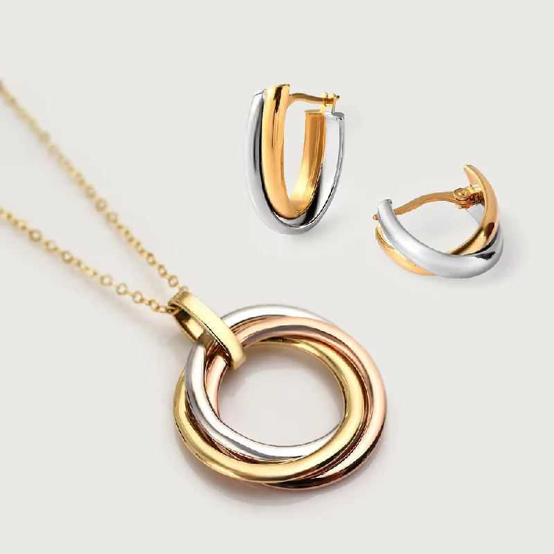 Don't Miss These Dazzling Jewelry Discounts 18K Allegro Triple Knot Pendant + 9K Love Knot Dual Tone Hoops