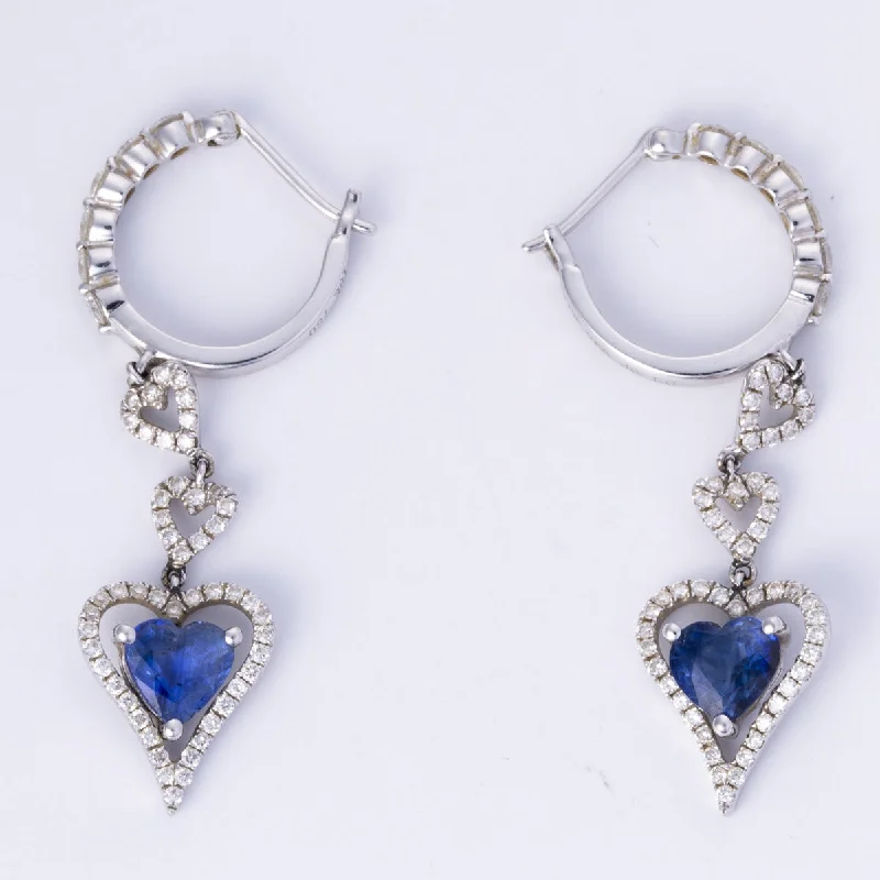 Handcrafted Beauty At Affordable Prices 18k White Gold Sapphire and Diamond Earring | 2.22ctw, 1.02ctw |