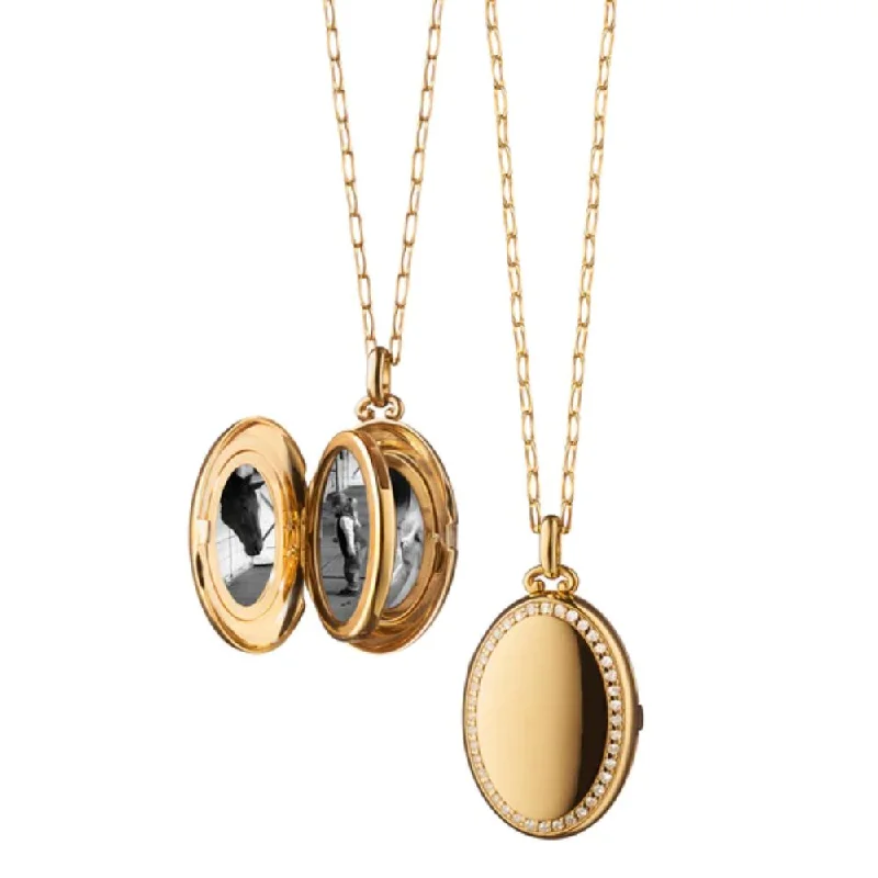 The Perfect Jewelry Piece At The Perfect Discount Monica Rich Kosann 18K Yellow Gold The Four Image "Midi" Diamond Border Locket