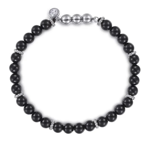 Stunning Jewelry At Even More Stunning Prices 925 Sterling Silver and 6mm Black Onyx Beaded Bracelet