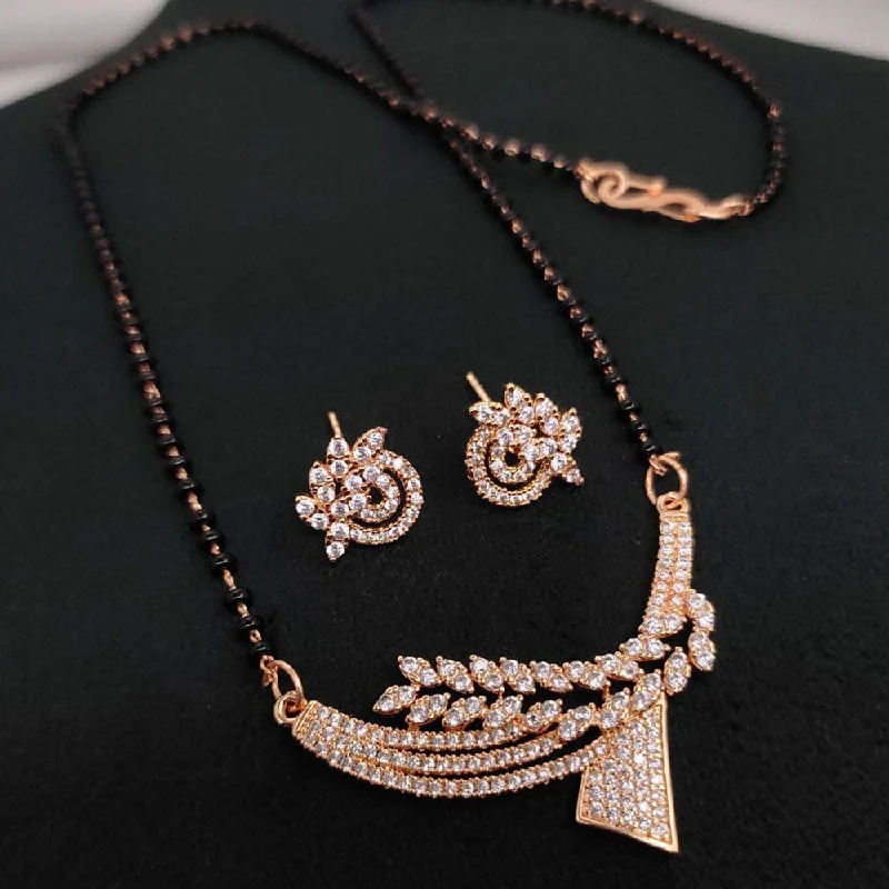 Shop Fine Jewelry With Exclusive Savings Aamrapali Rose Gold Plated Austrian Stone And Black Beads Mangalsutra
