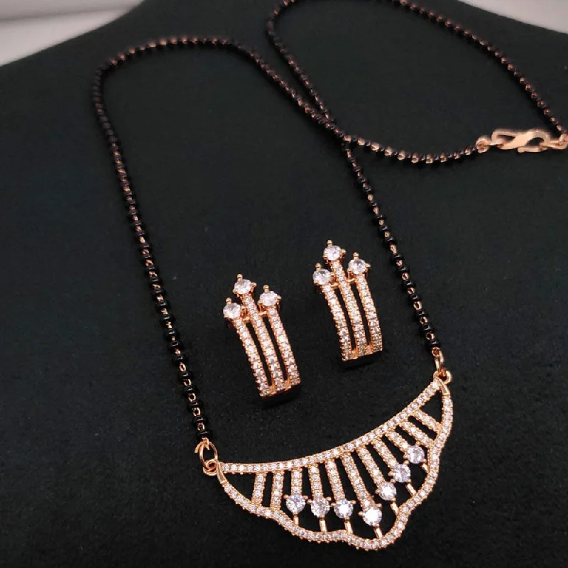 Timeless Jewelry At Special Discount Rates Aamrapali Rose Gold Plated Austrian Stone And Black Beads Mangalsutra