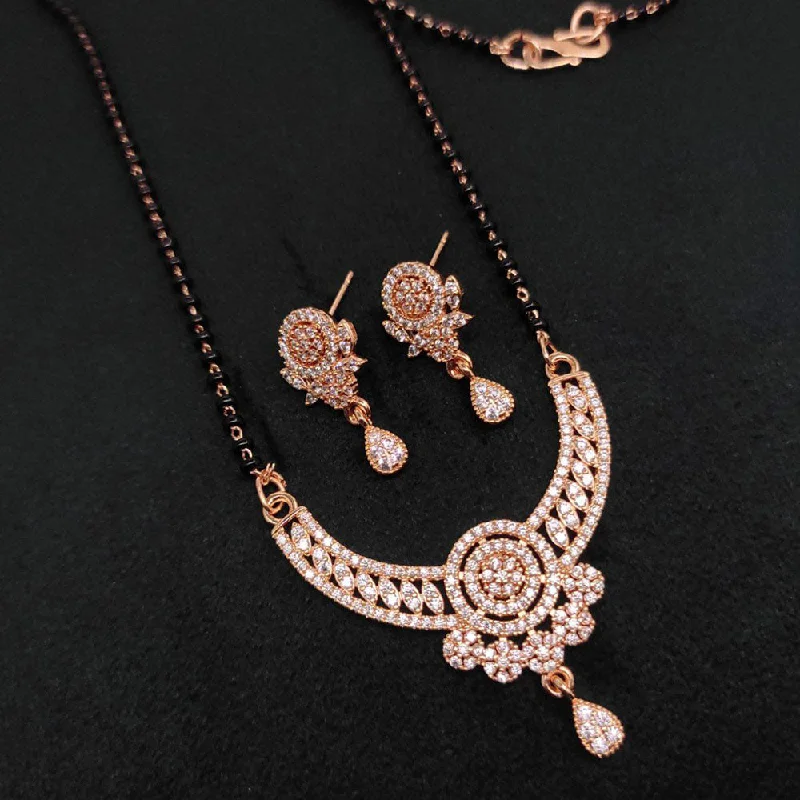 Exclusive Gemstone Jewelry At Special Prices Aamrapali Rose Gold Plated Austrian Stone And Black Beads Mangalsutra