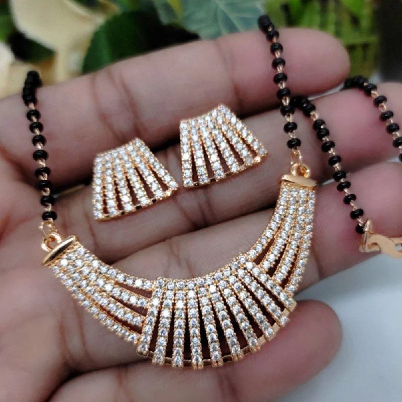Grab Stylish Jewelry Before The Sale Ends Aamrapali Rose Gold Plated Austrian Stone And Black Beads Mangalsutra