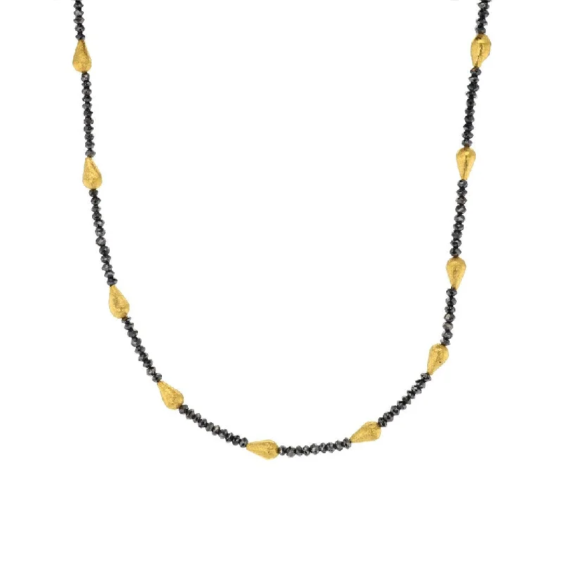 Affordable Gold-Plated Jewelry For Modern Fashion Black Diamond & 24K Teardrop Necklace