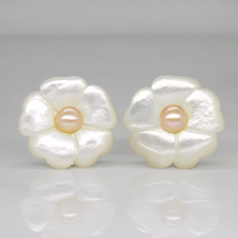 Timeless Elegance Now At Special Discounts Carved Mother of Pearl Flower Earrings