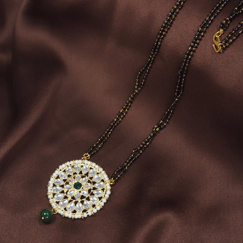 Exclusive Gemstone Jewelry At Special Prices Copy of Etnico 18k Gold Plated Traditional Pearl Kundan Studded Pendant with Black Bead Chain Mangalsutra for Women (D085G)