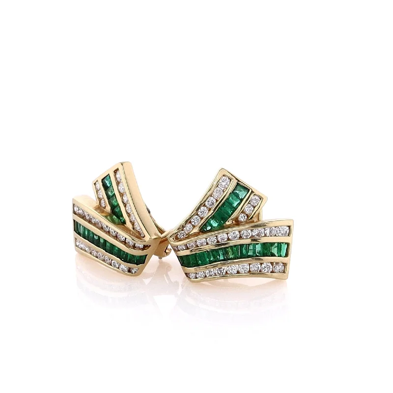 Affordable Luxury Jewelry – Style At A Great Price Estate C. Krypell 18 Karat Yellow Gold Emerald and Diamond Earrings