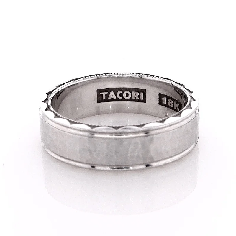 Exclusive Jewelry Sale Event – Shop Now Estate Tacori 18 Karat White Gold Hammered Men's Wedding Band